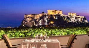 GB Athens - Acropolis at Night from Roof Garden Restaurant