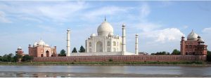 Taj Mahal - and outlying buildings from across the river